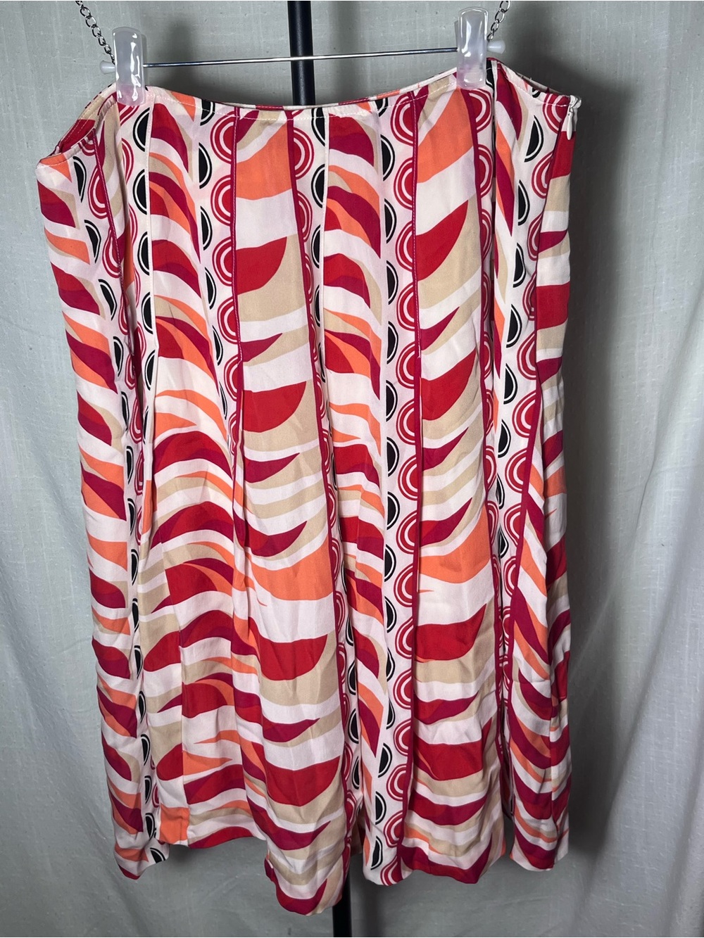 Josephine Chaus 100% Silk Pleated Midi Skirt Size 14 Retro Geometric Print